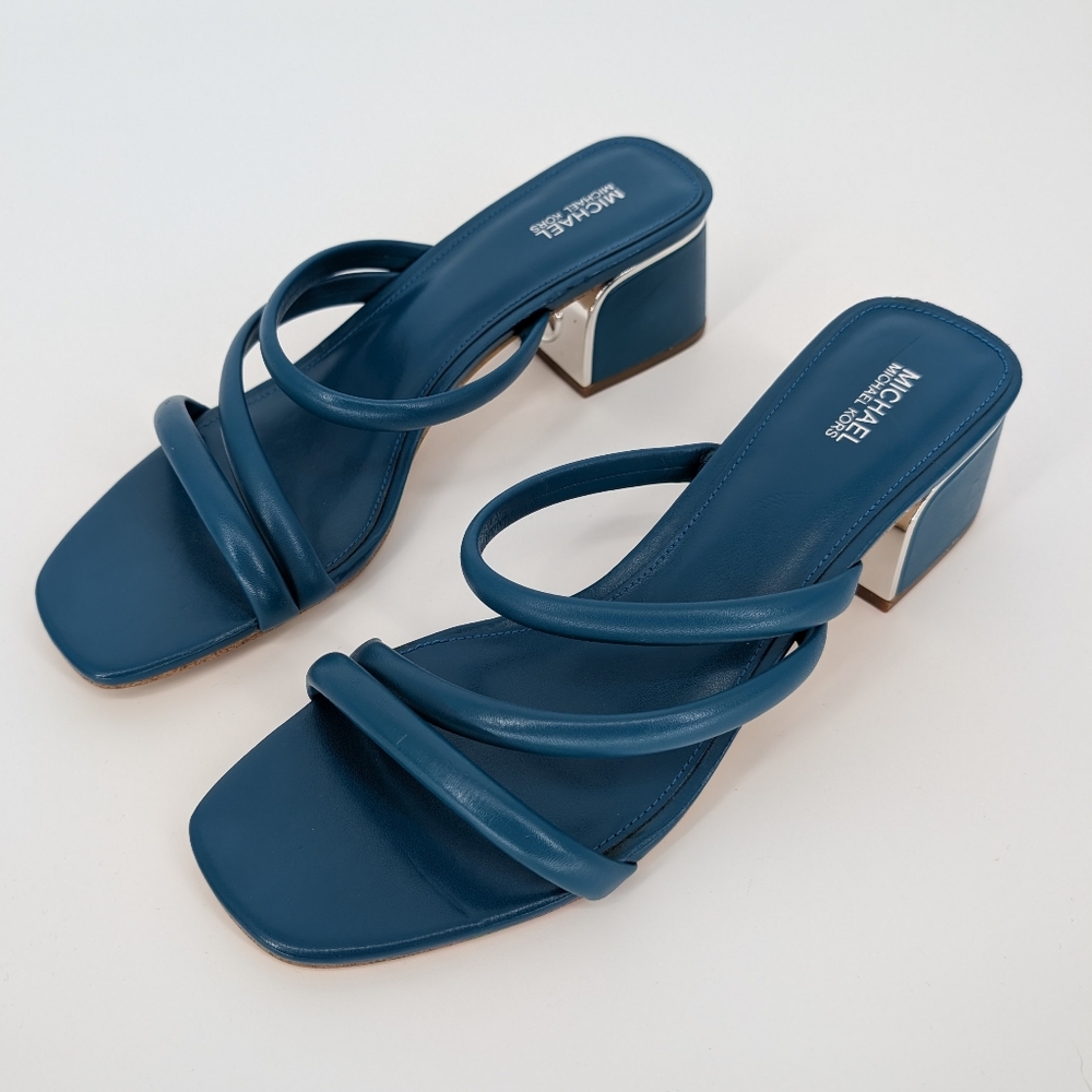 Michael Kors Teal Blue Strappy Block Heel Sandals | 10M | Leather Spring Summer